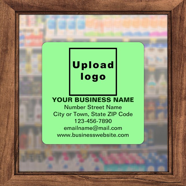 Business Light Green Large Square Vinyl Sticker (Advertise your business. Your business brand on light green square vinyl sticker.)