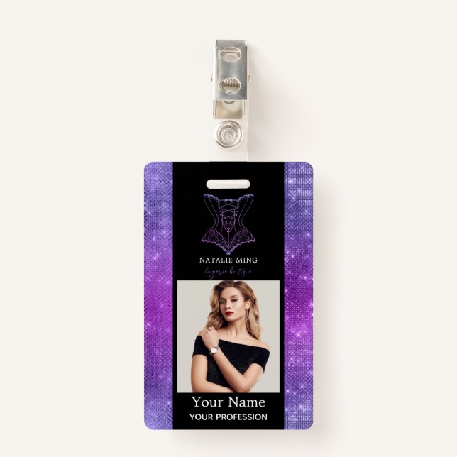 Business Lingerie Boutique Employee Photo ID Badge (Front with Clip)