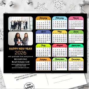 Business Logo 2025 Calendar Modern Black Colourful Holiday Postcard