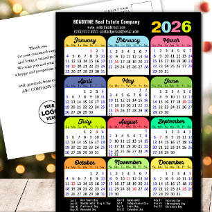 Business Logo 2025 Calendar Modern Black Colourful Holiday Postcard