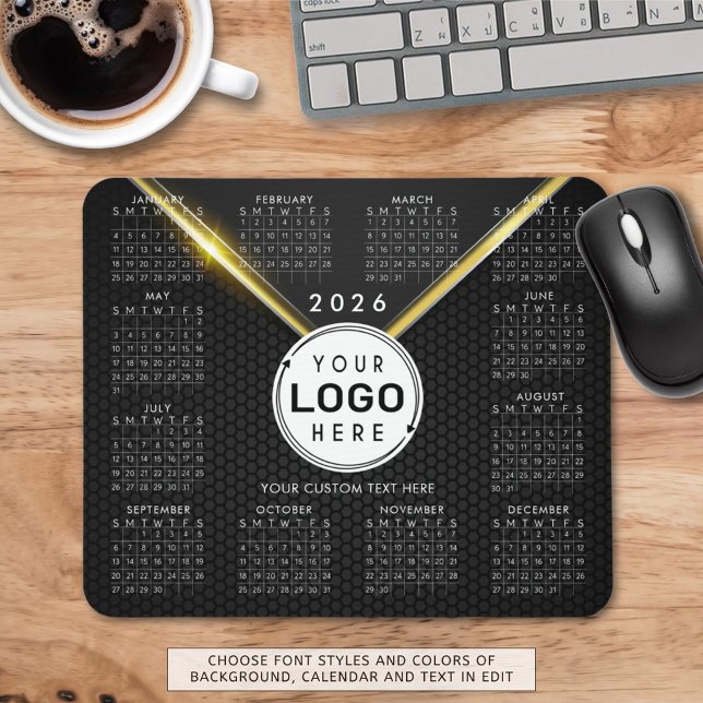 Business Logo 2026 Calendar Black Gold Mouse Mat (Creator Uploaded)