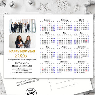 Business Logo 2026 Calendar Modern Gold Glitter Holiday Postcard