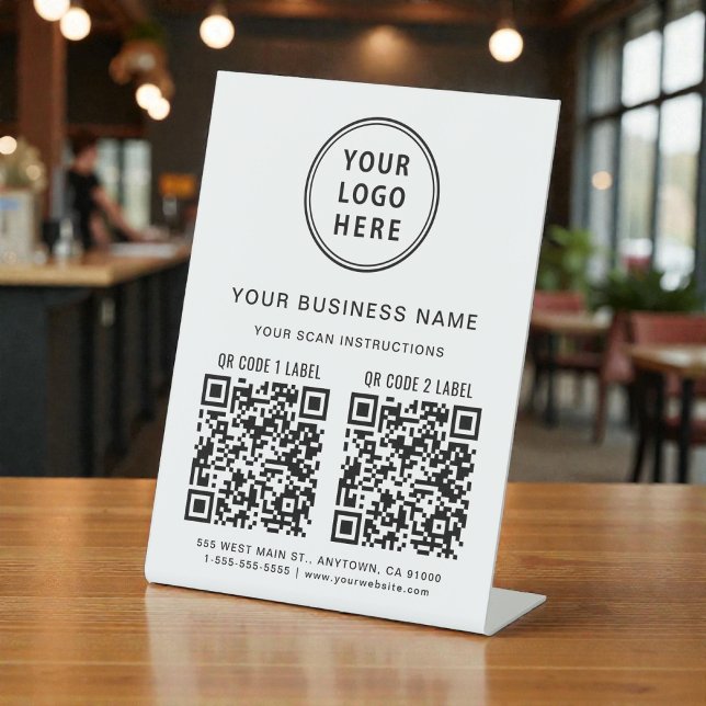 Business Logo 2 QR Codes Pedestal Sign (Business Logo 2 QR Codes Pedestal Sign)