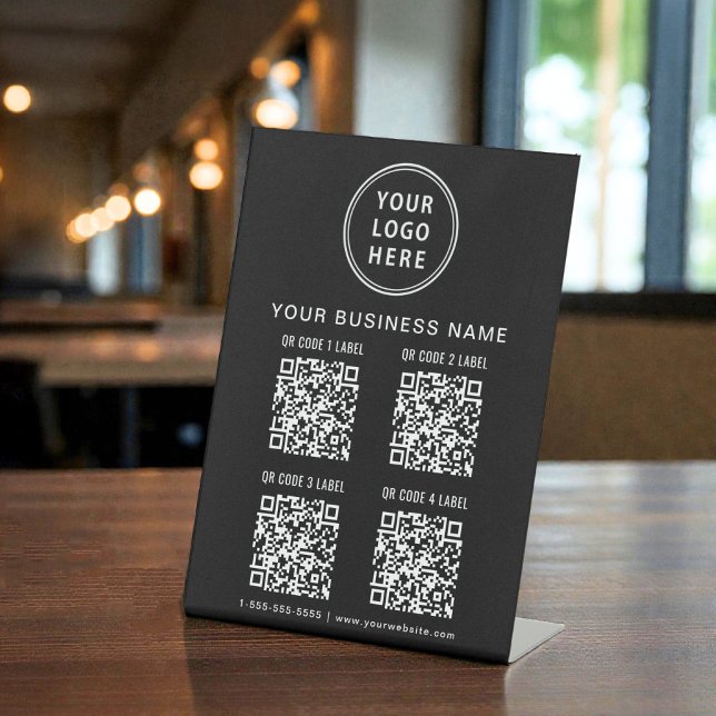 Business Logo 4 QR Codes Black Pedestal Sign (Business Logo 4 QR Codes Black Pedestal Sign)