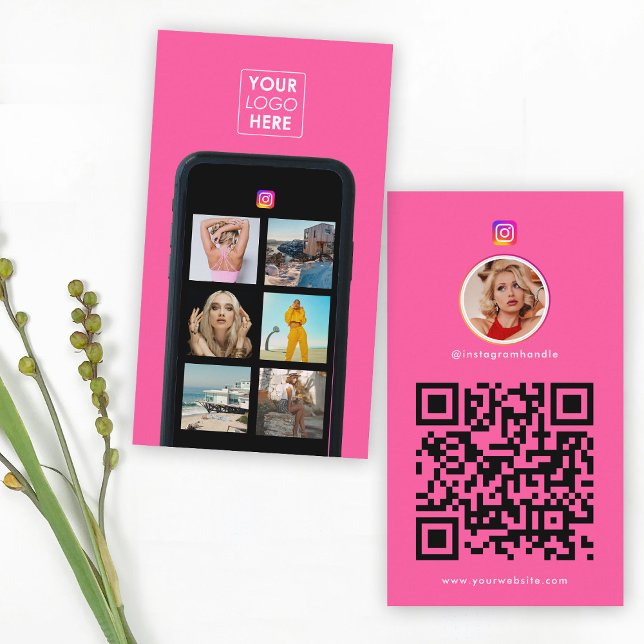 Business Logo 7 Photo Grid Social Media QR Code  Card (Business Logo 7 Photo Grid Social Media QR Code Business Card)