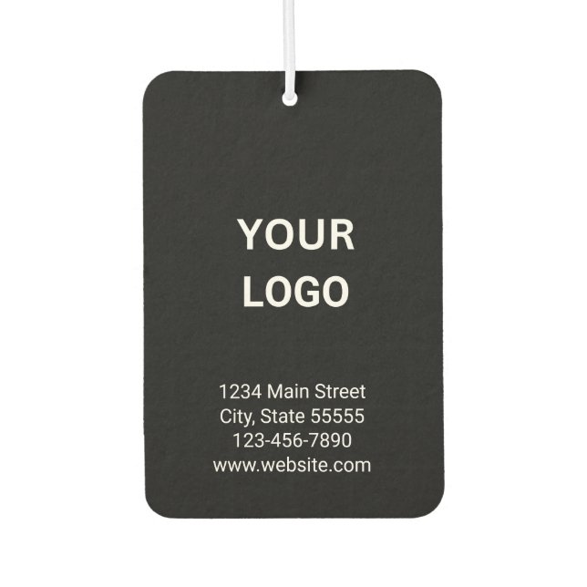 Business Logo Address Phone Website Black & White Car Air Freshener (Front)