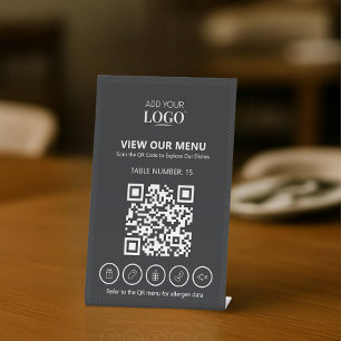 Business Logo Allergy QR Code Contactless Menu Pedestal Sign