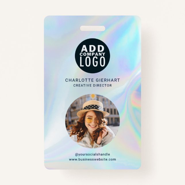 Business Logo and QR Code Employees Photo ID ID Badge (Front)