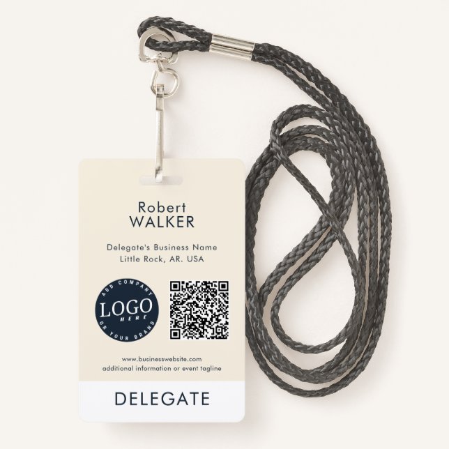 Business Logo and QR Code Event Attendee Custom ID ID Badge (Front with Lanyard)