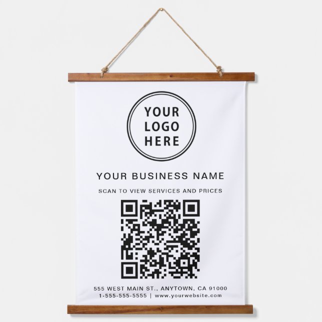 Business Logo and QR Code  Hanging Tapestry (Front)