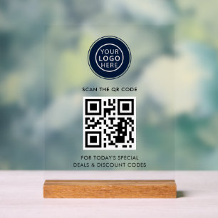 Business Logo and QR Code Minimalist Acrylic Sign