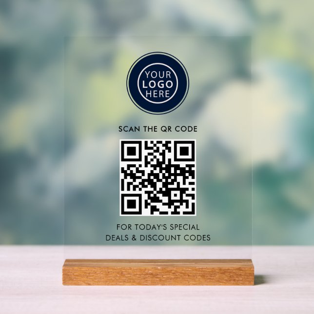 Business Logo and QR Code Minimalist Acrylic Sign (Neutral)