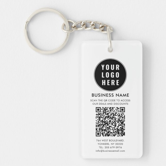 Business Logo and QR Code Modern Key Ring (Front)