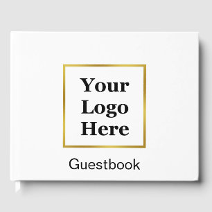 Business Logo and Text White and Gold Elegant Guest Book