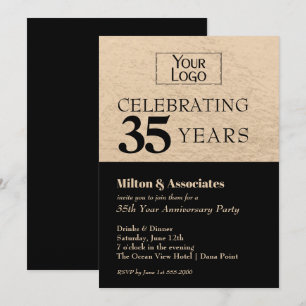 Business Logo Anniversary Black and Gold Invitation