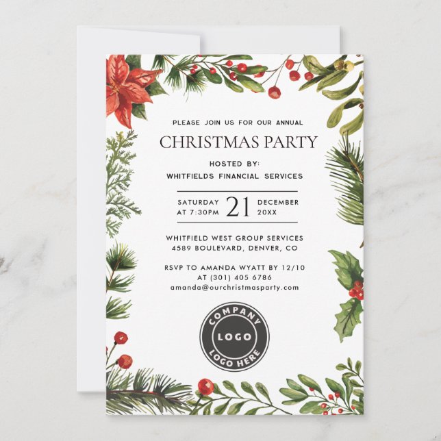 Business Logo Annual Corporate Christmas Party Invitation (Front)