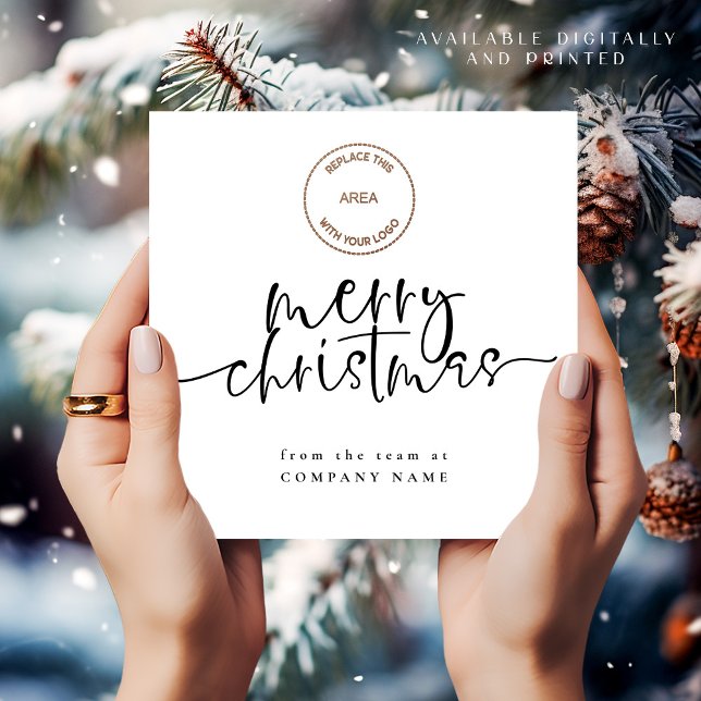 Business Logo Any Colour Merry Christmas Square Holiday Card (Available digitally and printed)