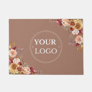 Business Logo  Autumn Floral Brown Promotional Doormat