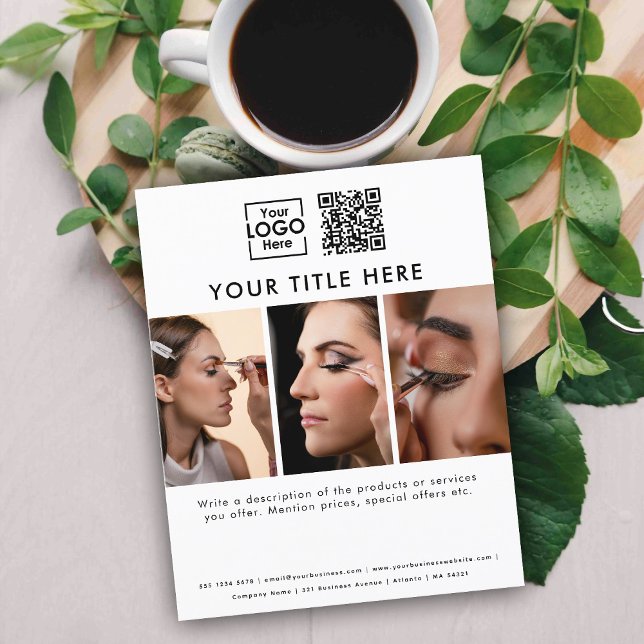 Business Logo Beauty Salon 3 Photos QR Code Flyer (Business Logo Beauty Salon 3 Photos QR Code Flyer)