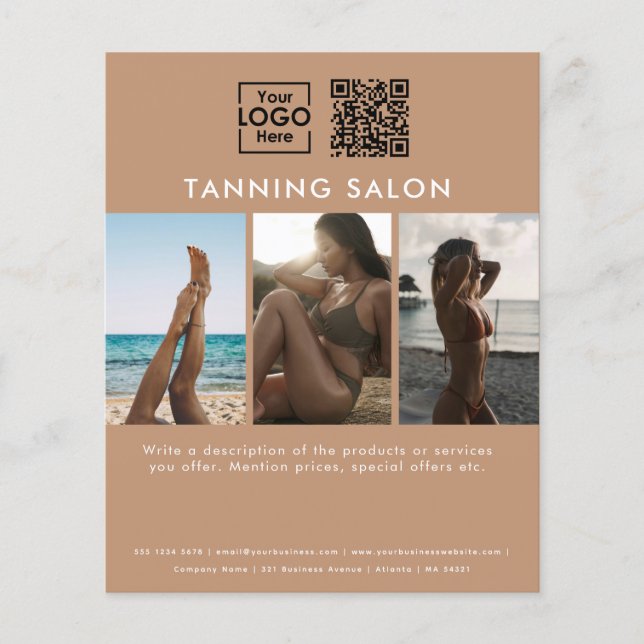 Business Logo Beauty Tanning Salon Photos QR Code Flyer (Front)