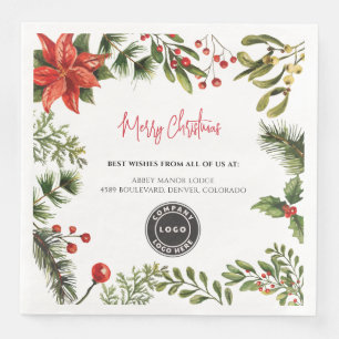 Business Logo Berries Mistletoe Staff Christmas Napkin