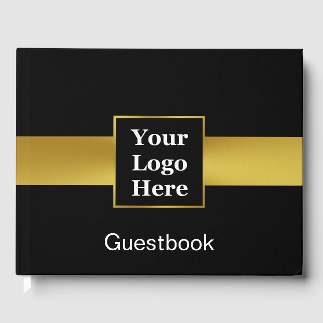 Business Logo Black and Gold Corporate Event Guest Book (Front)