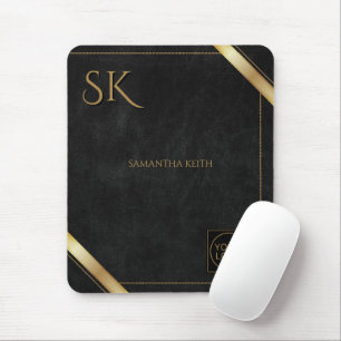 Business Logo Black and Golden Stripe Mouse Mat