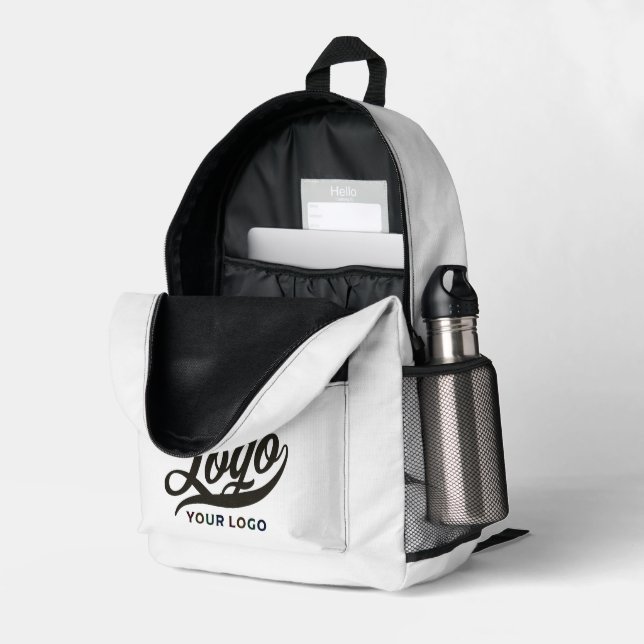 Business logo Black and White Company brand Custom Printed Backpack (Back Corner Right (Open))