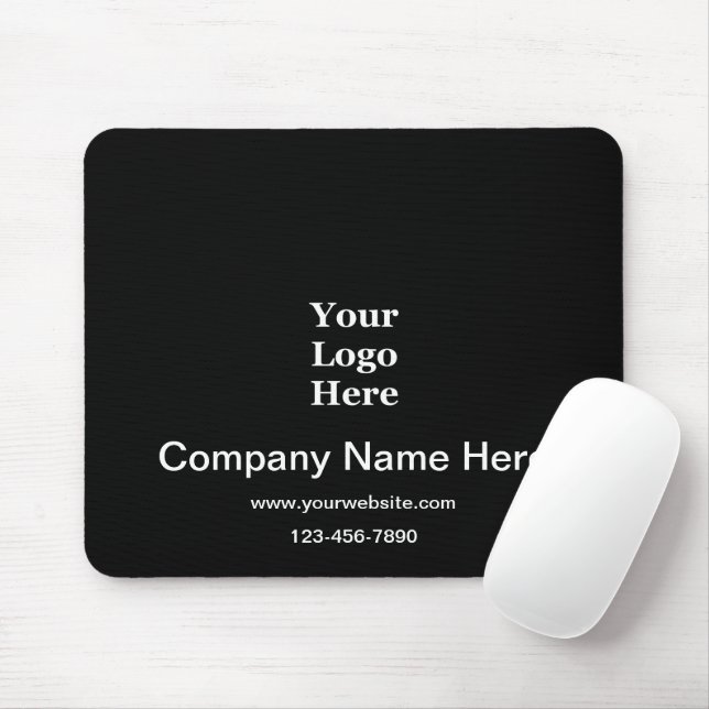 Business Logo Black and White Name Phone Website Mouse Mat (With Mouse)