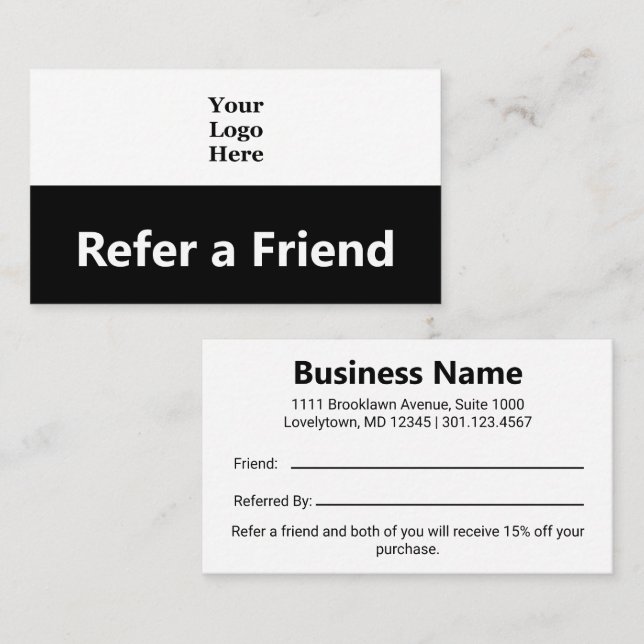 Business Logo Black and White Refer a Friend Referral Card (Front/Back)