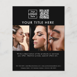Business Logo Black Beauty Salon 3 Photos QR Code Flyer
