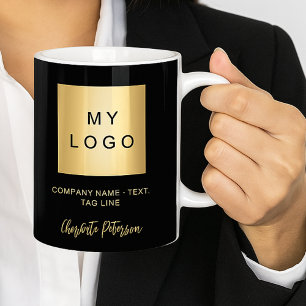 Business logo black gold name script coffee mug