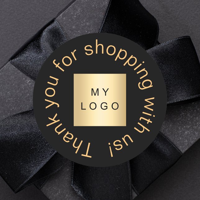 Business logo black gold thank you classic round sticker (Creator Uploaded)