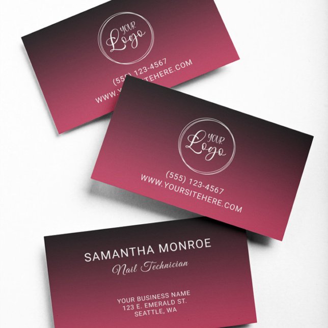 Business Logo Black Magenta Red Gradient Card (Business Logo Black Magenta Red Gradient Business Card)