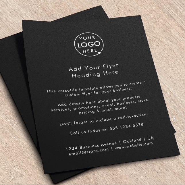 Business Logo | Black Minimalist Promotional Flyer (Create a clean, professional look that highlights your brand and key business details)