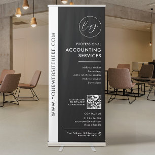 Business Logo Black Minimalist QR Code Promotional Retractable Banner