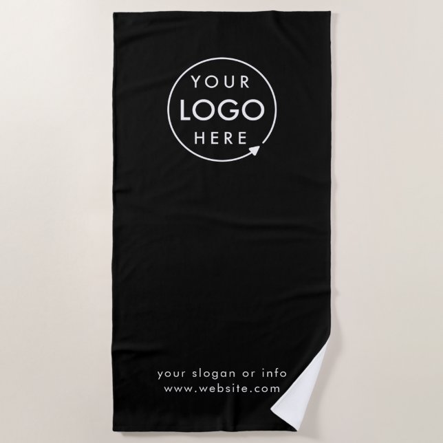 Business Logo | Black Modern Stylish Promotional Beach Towel (Front)