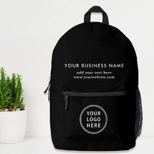 Business Logo Black Printed Backpack
