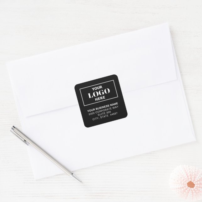 Business Logo Black Square Return Address Labels (Envelope)