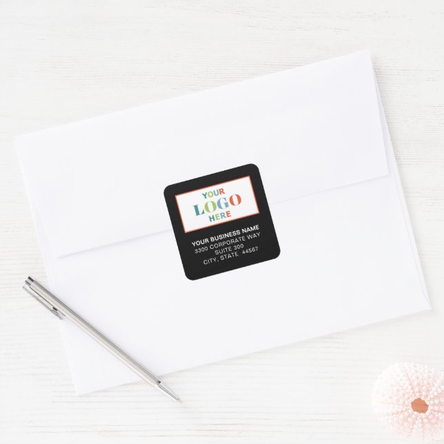 Business Logo Black Square Return Address Labels (Envelope)