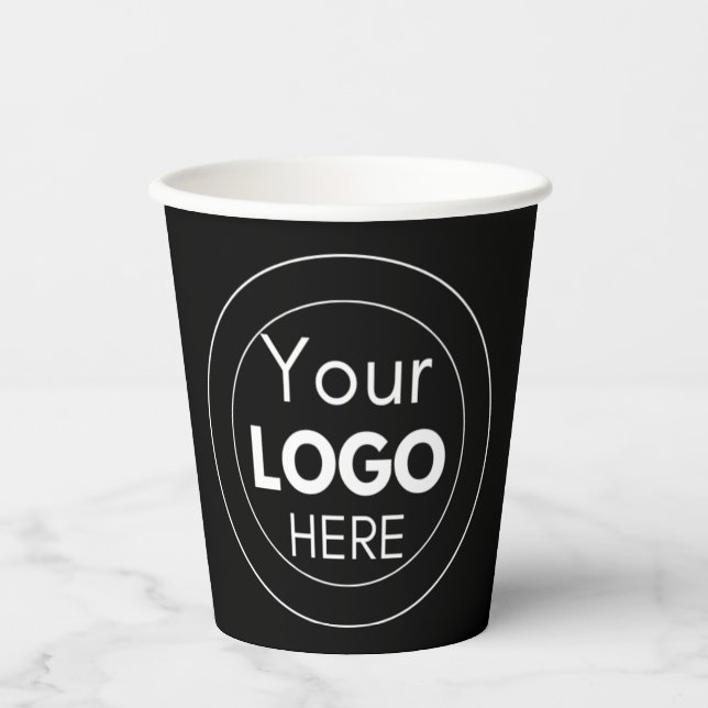 Business Logo Black Stylish Modern Professional  Paper Cups (Front)