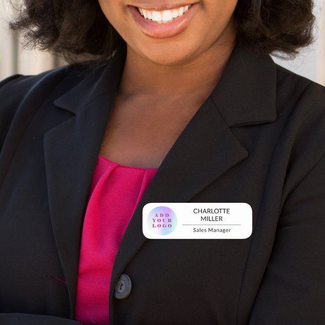 Business logo black white employee magnetic name tag (Creator Uploaded)