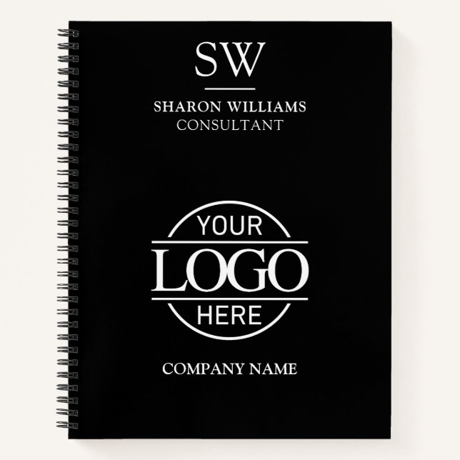 Business Logo Black & White Monogram Initial Notebook (Front)