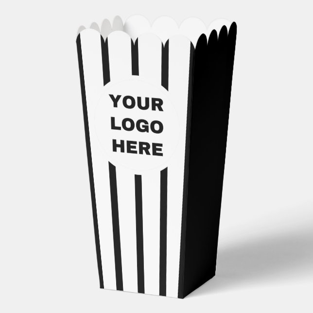 Business Logo Black & White Striped Movie Popcorn Favour Box (Front)