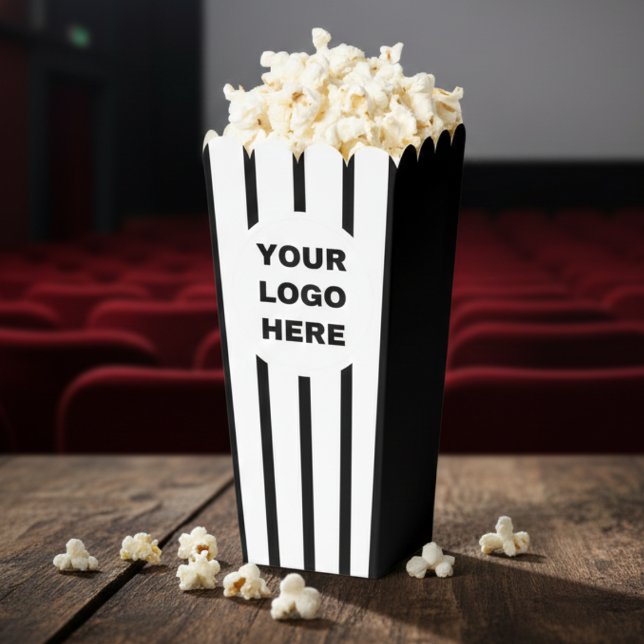 Business Logo Black & White Striped Movie Popcorn Favour Box (Business Logo Black & White Striped Movie Popcorn Favor Boxes
)