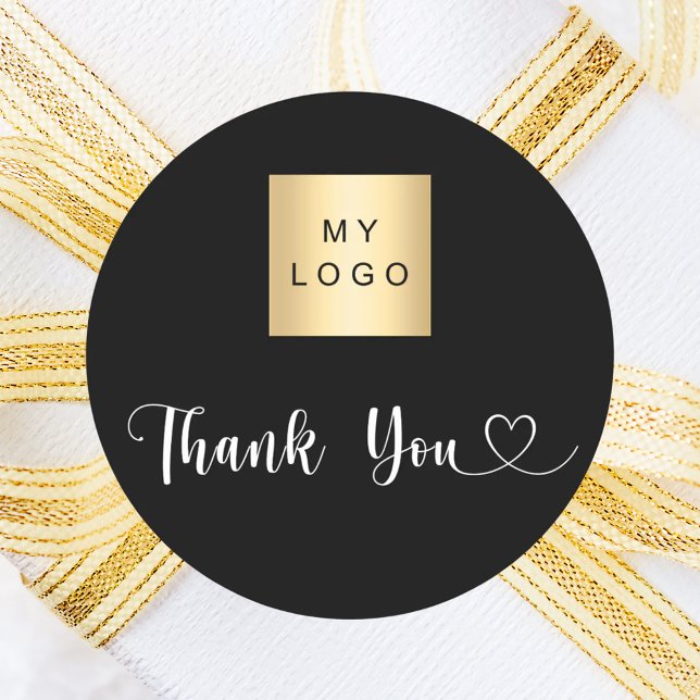 Business logo black white thank you classic round sticker (Creator Uploaded)