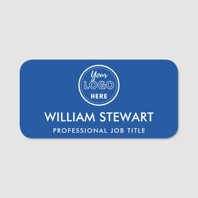 Business Logo Blue Employee Staff Name Name Tag (Front)