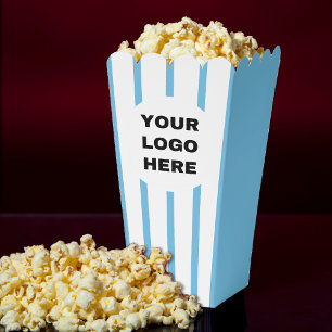 Business Logo Blue & White Striped Movie Popcorn Favour Box