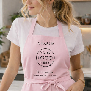Business Logo   Blush Pink Employee Staff Name Apron