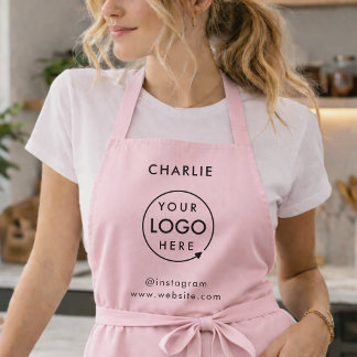 Business Logo | Blush Pink Employee Staff Name Apron